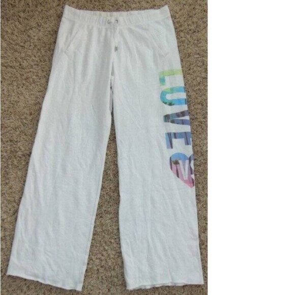 Womens Victorias Secret Pants Medium White Elastic Waist Sequined Sweatpants - Picture 1 of 5